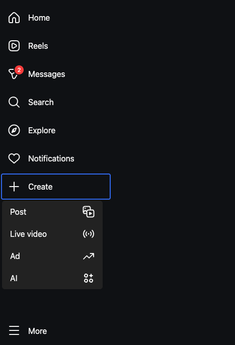 Instagram create menu with Live video selected