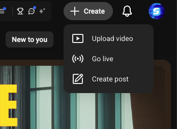 YouTube Create menu with Go live selected