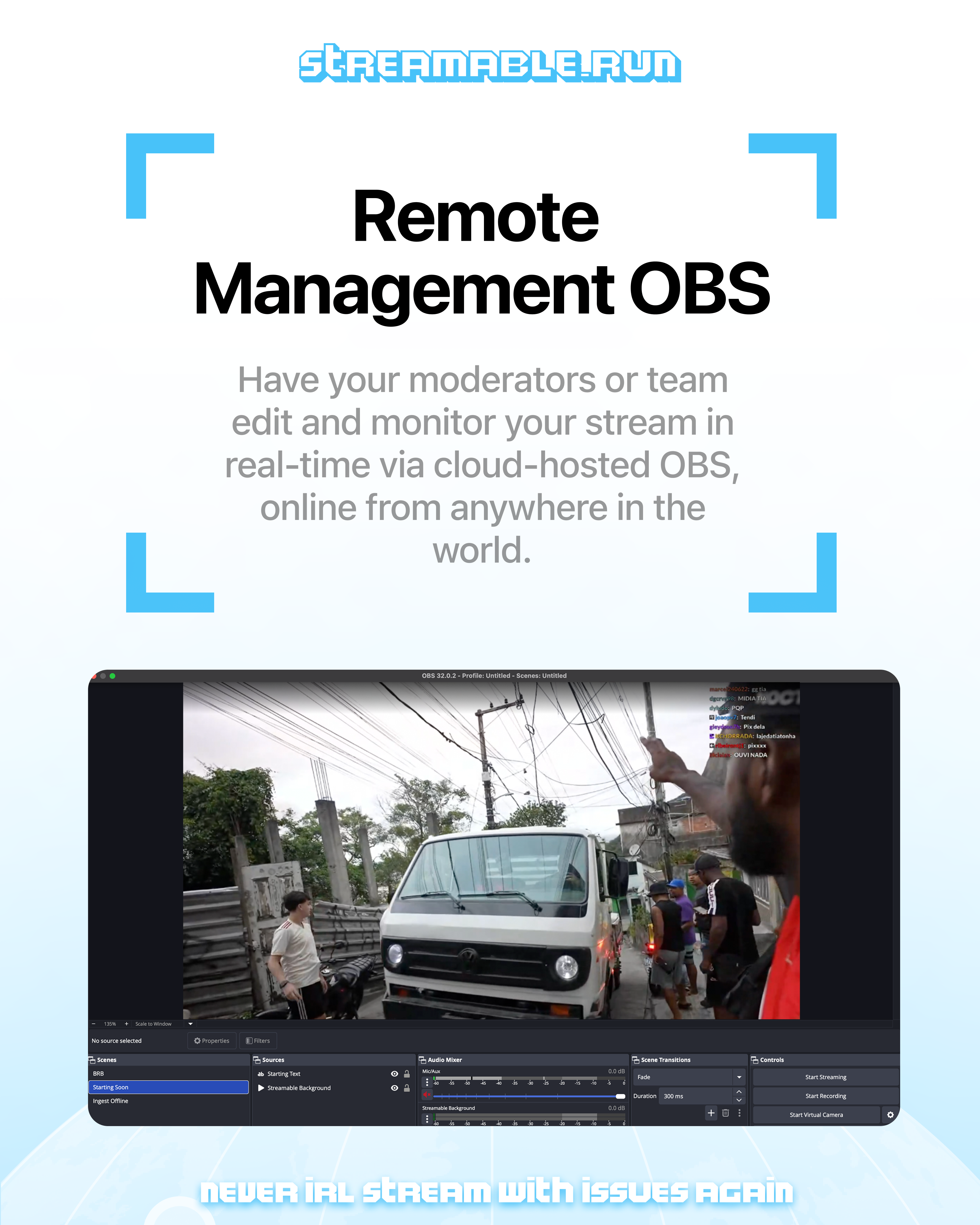 Remote Management OBS slide with a remote OBS interface screenshot.